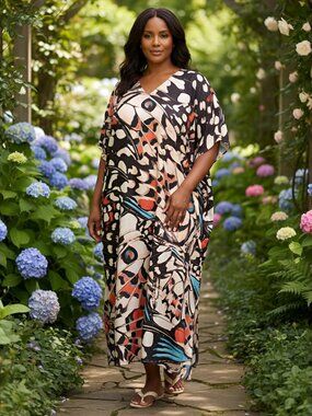 Plus Size Cover Up Caftan Dress Loose Long Resort Outfit Maxi Dresses for Women